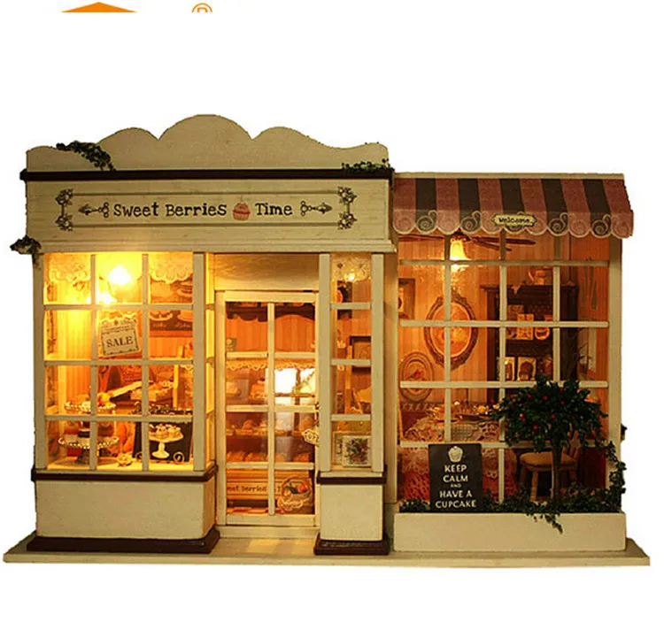 Assembling DIY Miniature Model Kit Wooden Doll House with light music Furnitures sweet berries time handmade