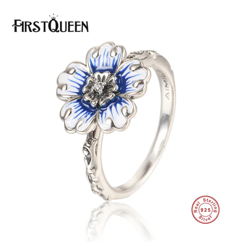 

FirstQueen 925 Sterling Silver Enamel Flower Luminous Florals, Finger Rings Female Ring Jewelry