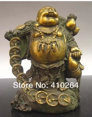 

6.3" Old Chinese Buddhist Gilt Bronze Happy Buddha Statue