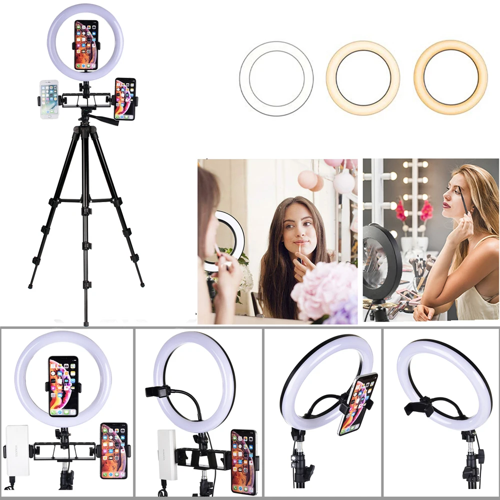 

photography 26cm LED selfie ring light photo camera video kit tripod for canon nikon mobile phone clip usb annular lamp lighting