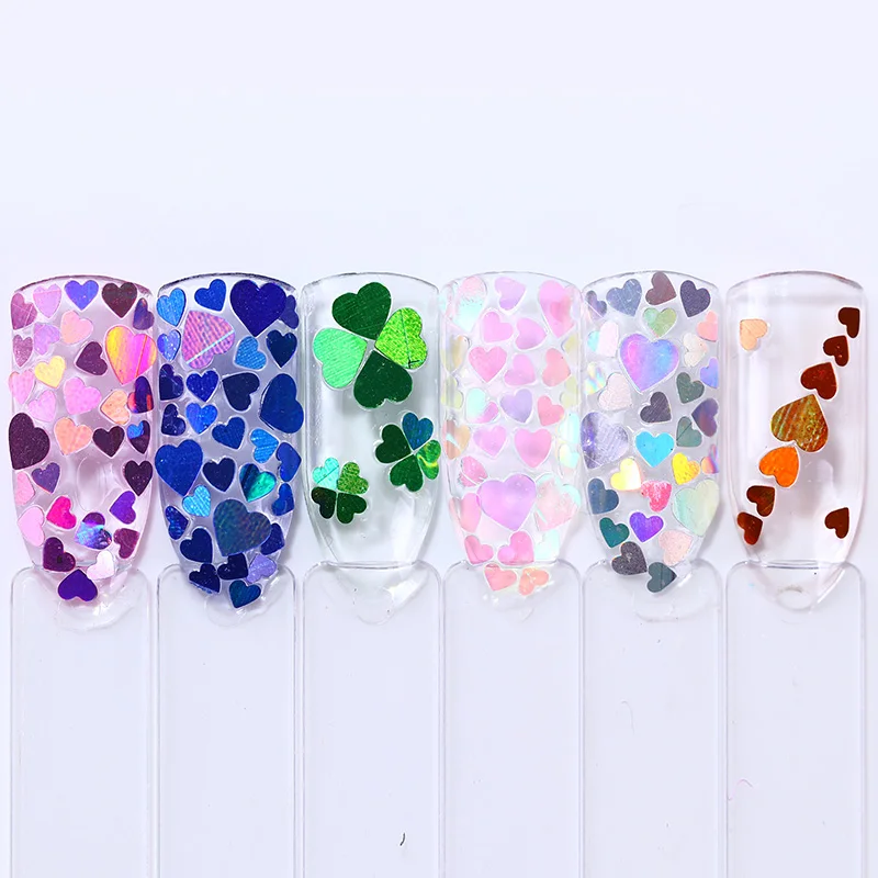 12 cajas/juego de brillo holográfico de uñas mezcla estrella redondo corazón copos espejo Irregular Paillette DIY lentejuelas decoración de uñas