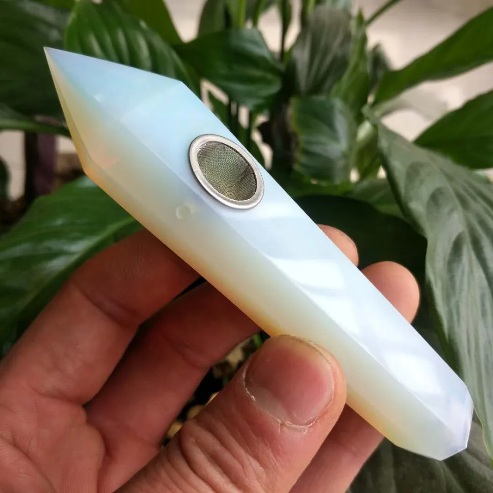 

1pcs Newest 100% Natural White Opal Quartz Crystal Wand Pipe With Hole Healing Wand Crystal Pipe Gemstone Crafts Gift 100mm