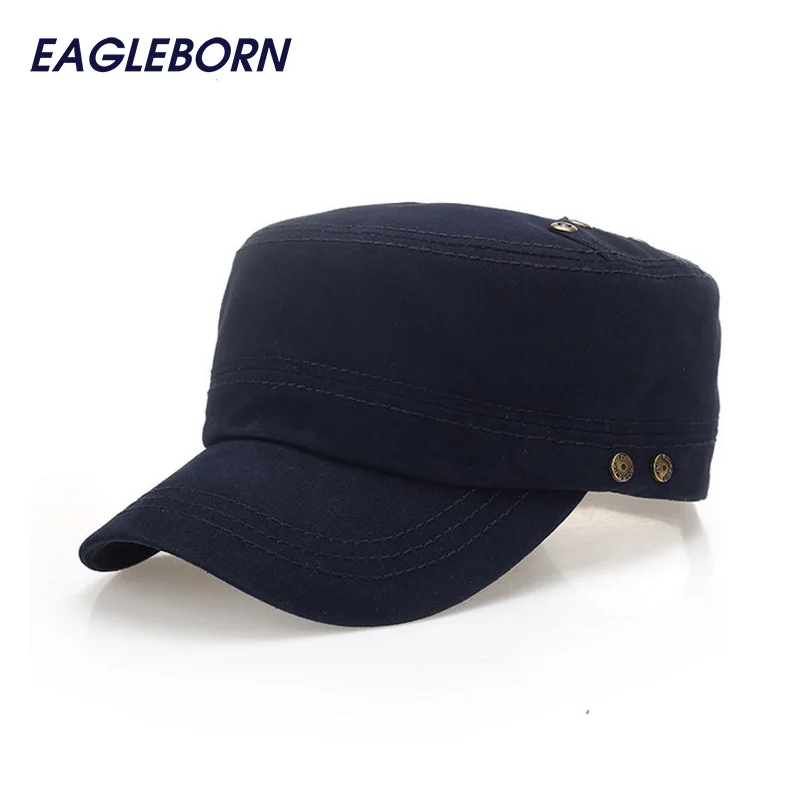 

Military Men Women Hat 2019 New Fashion Casual Solid Stylish Adults Spring Summer Military Hats Flat Top Military Cap Adjustable