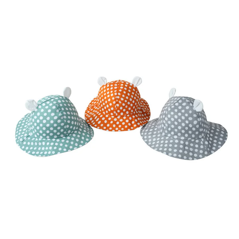 Dots Polka Baby Hat Cute Ears Baby Sun Hat Cotton Bucket Hat Toddler Boy Girl Hat Fashion Outdoor Fisher Hat Baby Girls Clothing (2)