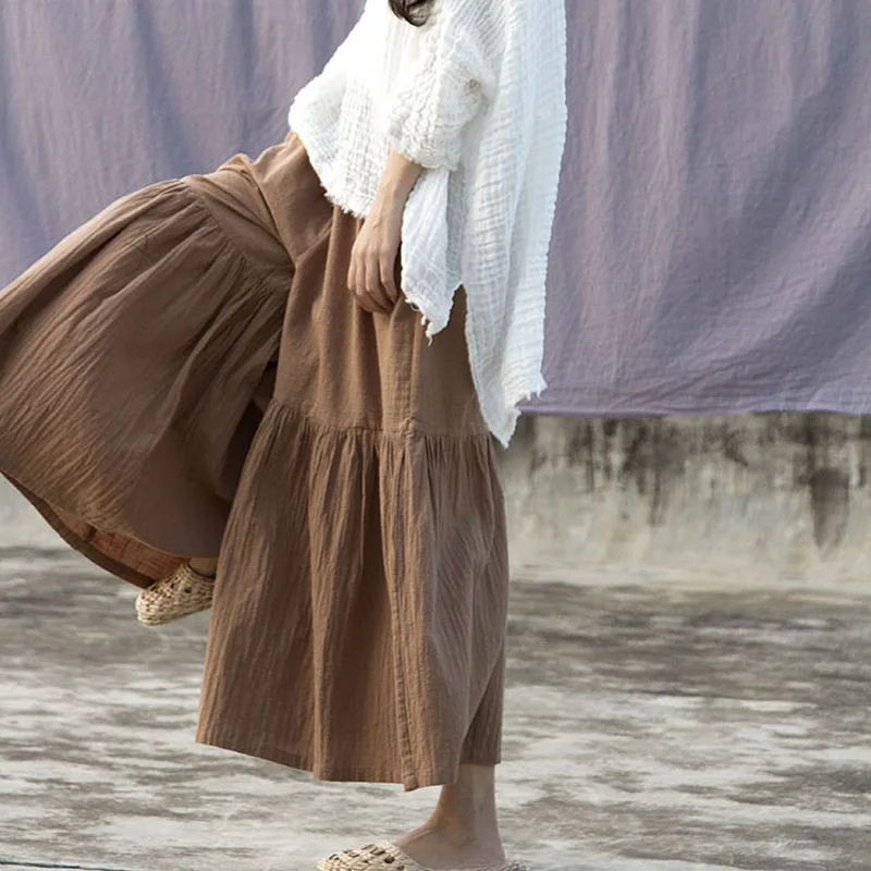 

Cotton Linen Women Wide Leg Pants Elastic Waist 2019 Spring Plus Size Women Cloths Vintage Loose Casual Solid Pants