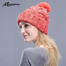 Для женщин Вязание помпон шапочки Шапки леди взрослых крючком шерсть шевелюры линия Балаклава шапочка Кепки зима теплая Skuilles Кепки s bones