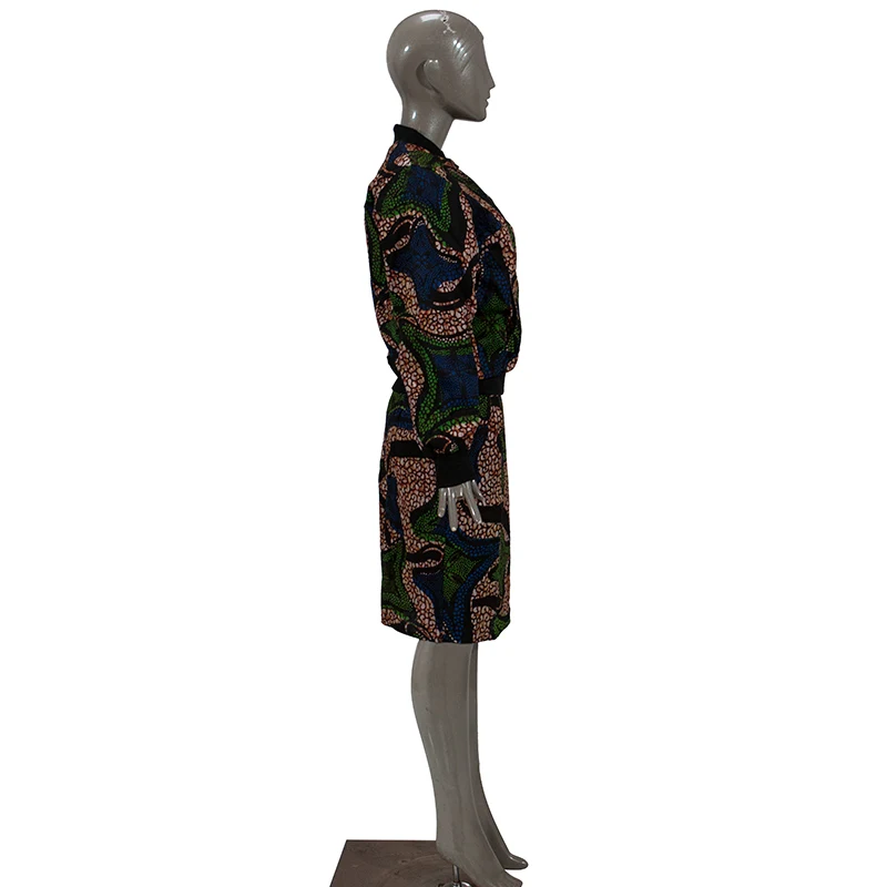 Комплект из 2 предметов, Женская африканская одежда, куртка, пальто и короткая юбка, комплект, Femme, повседневный Африканский принт, юбки, набор, Bazin Riche, костюмы, WY3676