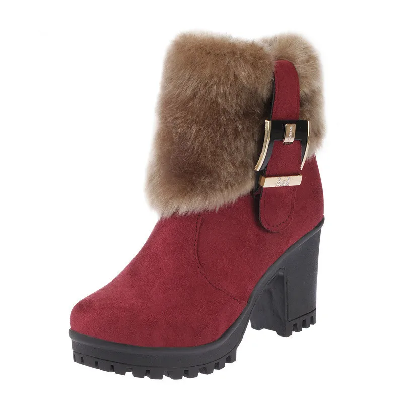 

2017 New Autumn Winter Women Boots Flock High Heels Solid Zipper Ladies Shoes Fashion Boots Ankle Free Shipping