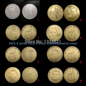 

8pcs/lot Great Gift commemorative medals ELVIS PRESLEY "THE KING OF ROCK MUSIC" coin gold plated music star coins for collection