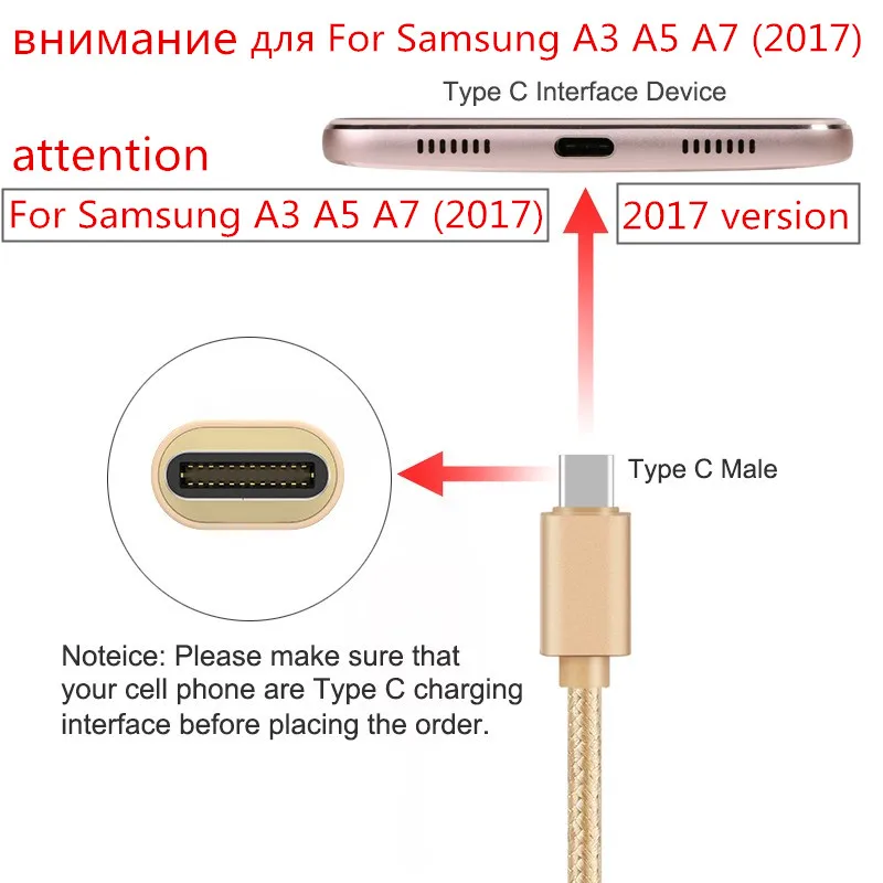 Кабель usb type C 2.4A для быстрой зарядки смартфона, передачи данных, зарядное устройство, нейлоновый шнур для samsung Galaxy A30 A50 S10 S9 S8 Plus Note 9