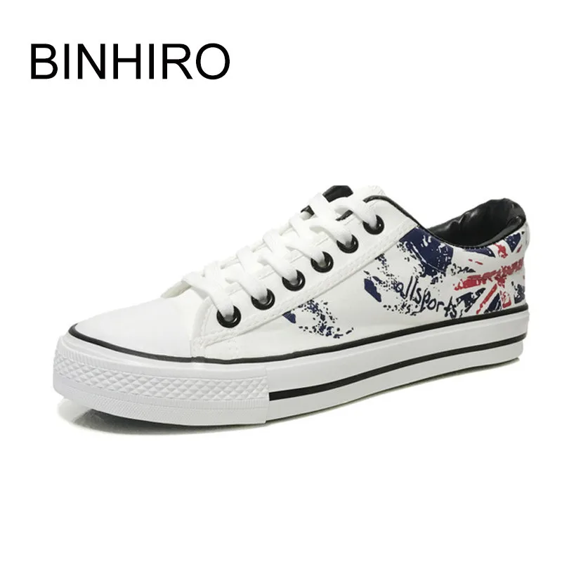

BINHIIRO Men's Vulcanize Shoes Canvas Lace-up Fashion Solid Print Antiskid Rubber Flat Sneakers Autumn Casual Male Shoes 2019