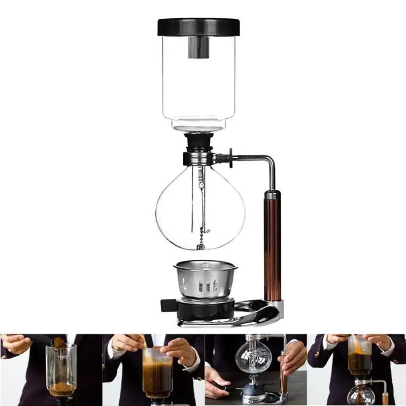 3 чашки, Ручной Сифон, Кофеварка, ручная стеклянная вакуумная кофеварка, пивоварня, термостойкий сифон, фильтр для кофемашины