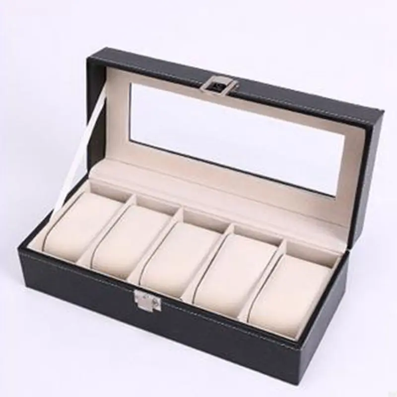 

Black PU Leather Storage Boxes High-Grade Couple Clamshell Watch Box Elasticity Case Christmas Birthday Gifts Holder
