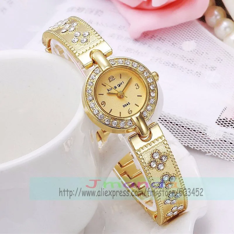 100pcs/lot king girl-9645 round dial fashion lady bracelet watch wrap quartz elegance crystal watch wholesale stylish wristwatch
