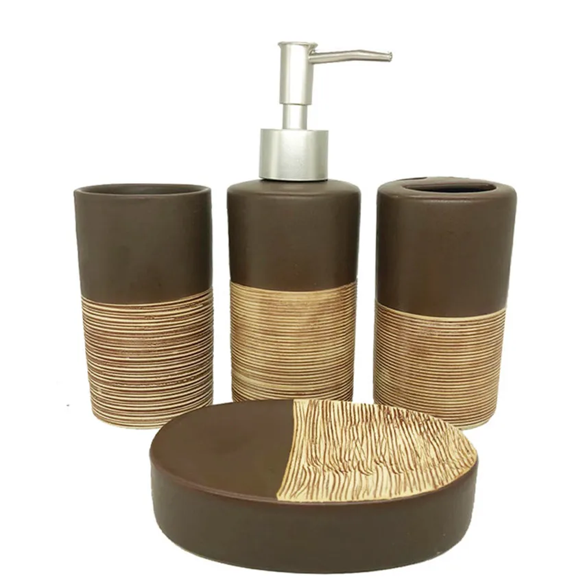 4 комплекта керамических аксессуаров для ванной комнаты шоколадного цвета, высококачественный набор для мытья мыла, принадлежности для ванной комнаты, свадебный подарочный набор