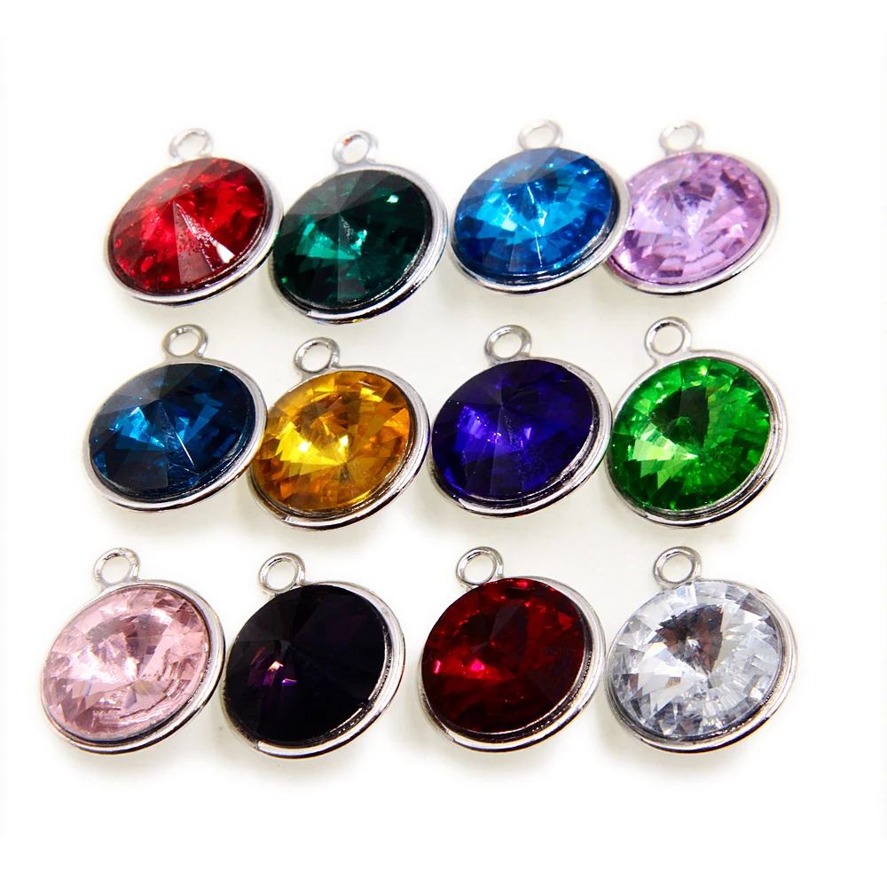 

10pcs Pretty mixed birthstone hang pendant with Rotating Lobster Clasp dangle charms Fit Key Chain Keyrings Jewelry Making LH491