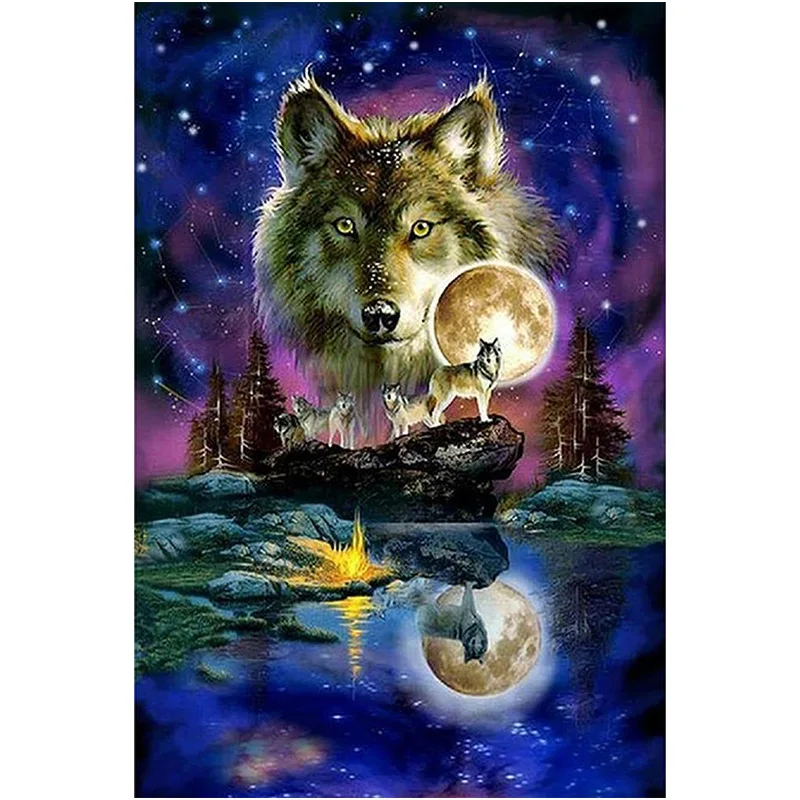 5D Алмазная вышивка DIY алмаз живопись ночь волк Полный Круглый дрель крестом мозаика Европа Home Decor Картины