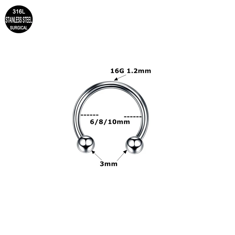 Surgical Steel Nose Ring Hoop Nostril Piercing Septum Ring Horseshoe Fake Nose Body Jewelry 100PCS/Lot 16G 12mm nose rings piercing jewelry body piercing jewelry body jewelry