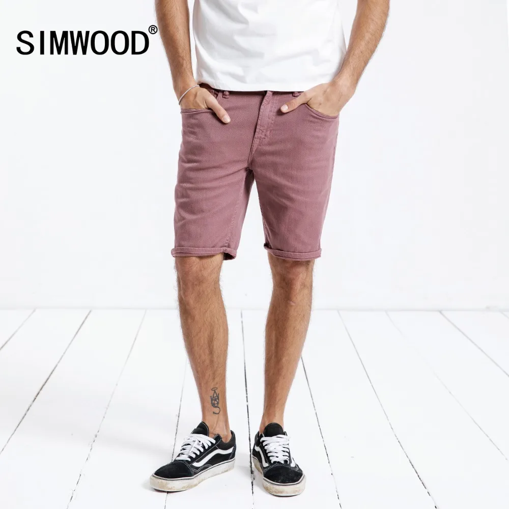 Simwood デニムショーツ男性 2020 夏新紫赤ファッションスリムフィット