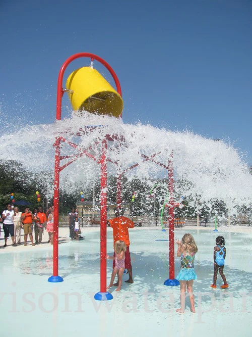 Resort hotel water park equipment fiberglass swimming pool spiral family tipping water bucket VISON WATERPARKS (6)
