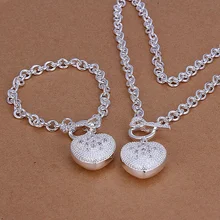 Silver plated refined luxury fashion inlaid stone caring necklace bracelets two piece hot selling wedding jewelry S025