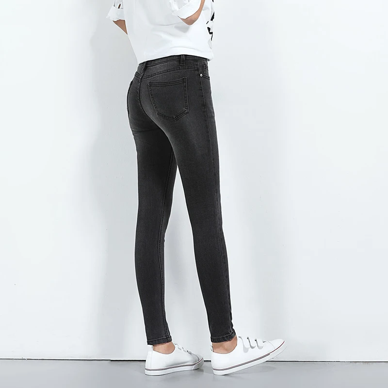 Женские узкие джинсы стрейч LEIJIJEANS черные повседневные скинни полной длины со