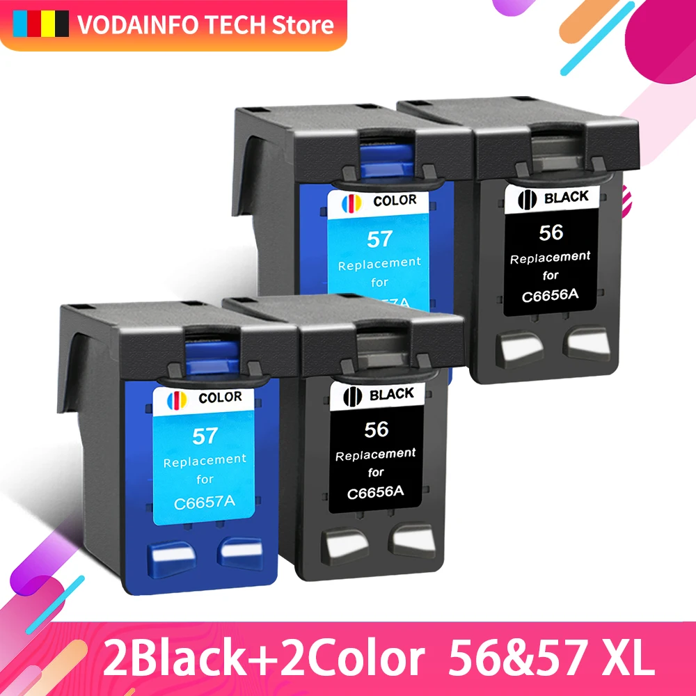 QSYRAINBOW 4 шт Замена для HP56/HP57 чернильные картриджи HP DESKJET 5652 5655 5850 9600 9650 9670 9680