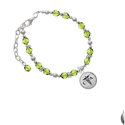 Silvertone Domed Black CNA Lime Green Beaded Bracelet