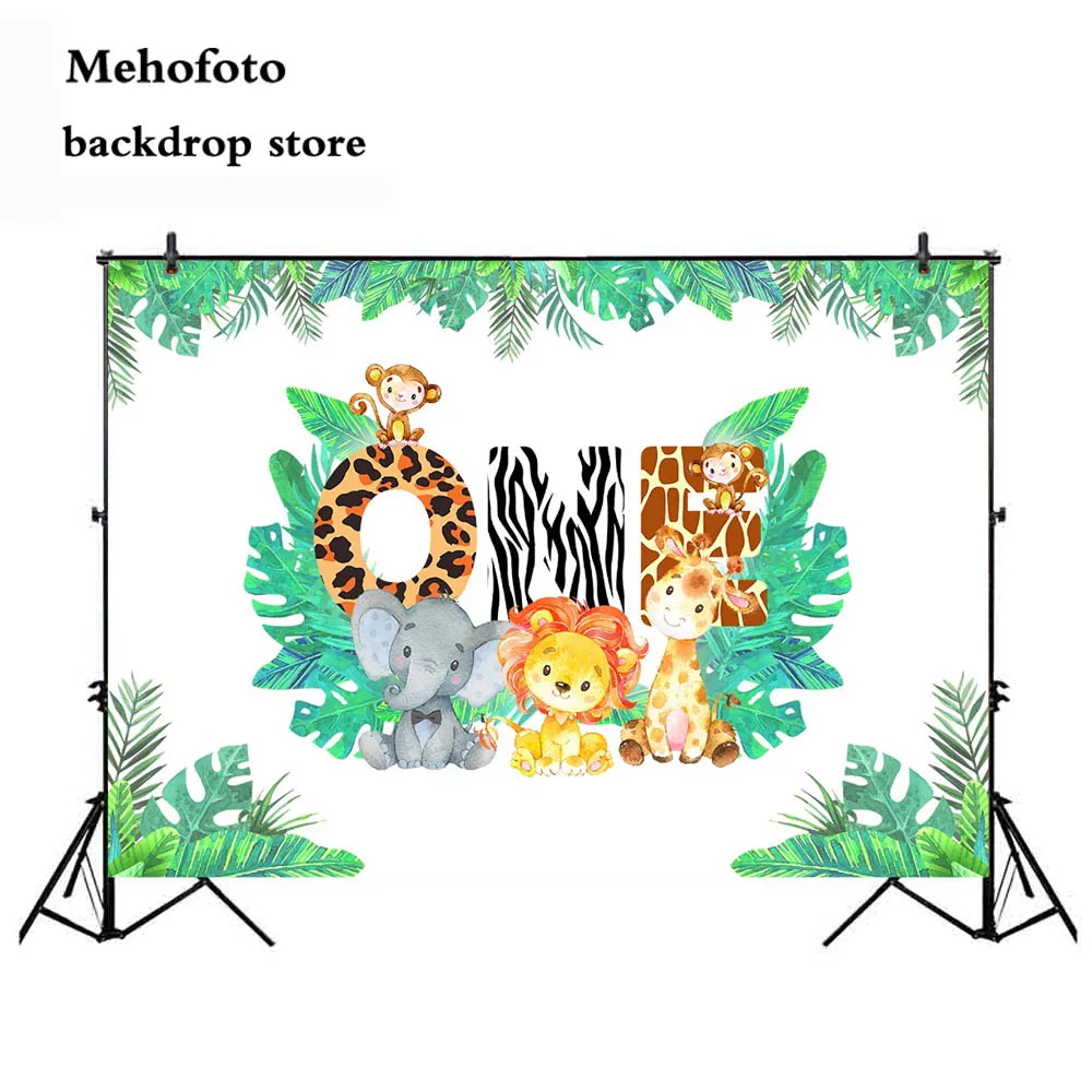 

MEHOFOTO Spring Wild One Backdrop for Party Decoration Supplies Animals Photo Background Studio Lion Elephant and Giraffe 204