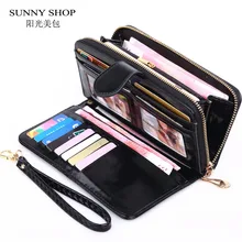 2018 Dropshipping Purse Women Zipper Long Vintage Wallet Women Leather Big Money Bag Credit Card Holder