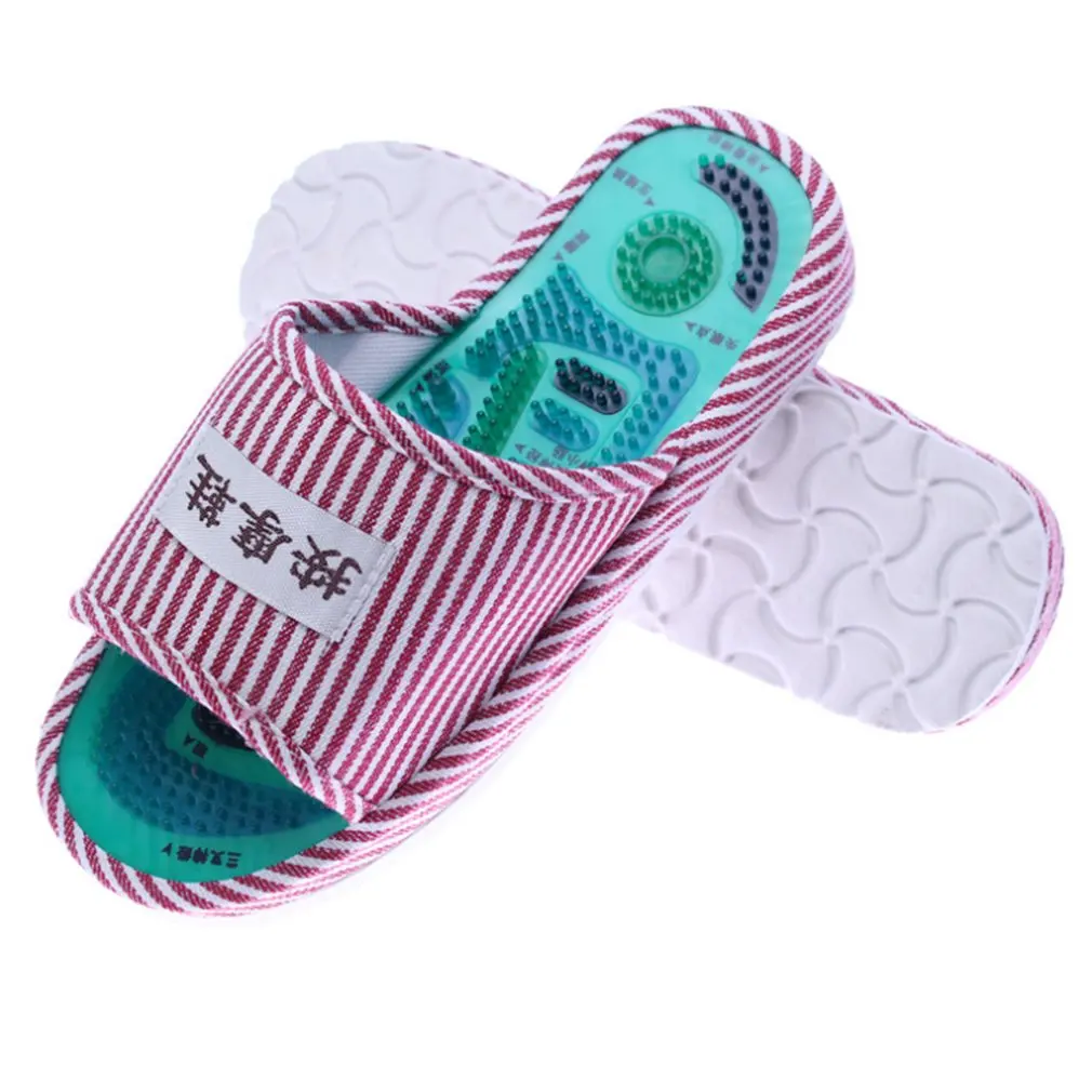 New 1 Pair Striped Pattern Reflexology Foot Acupoint Slipper Massage Promote Blood Circulation Relaxation Cotton Foot Care Shoes