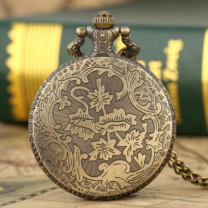 Бронзовые архитектурные женские карманные часы с узором мужские лаконичные большие кварцевые Подвесные часы винтажное ожерелье унисекс