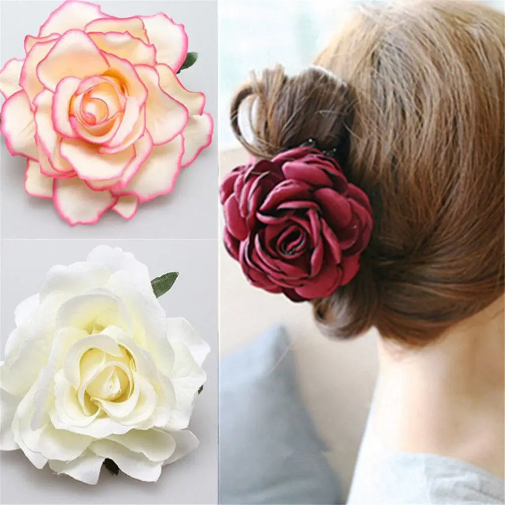 

New Beautiful Rose Flocking Cloth Red Flower Hair Clip Hairpin DIY Headdress Hair Accessories For Bridal Wedding