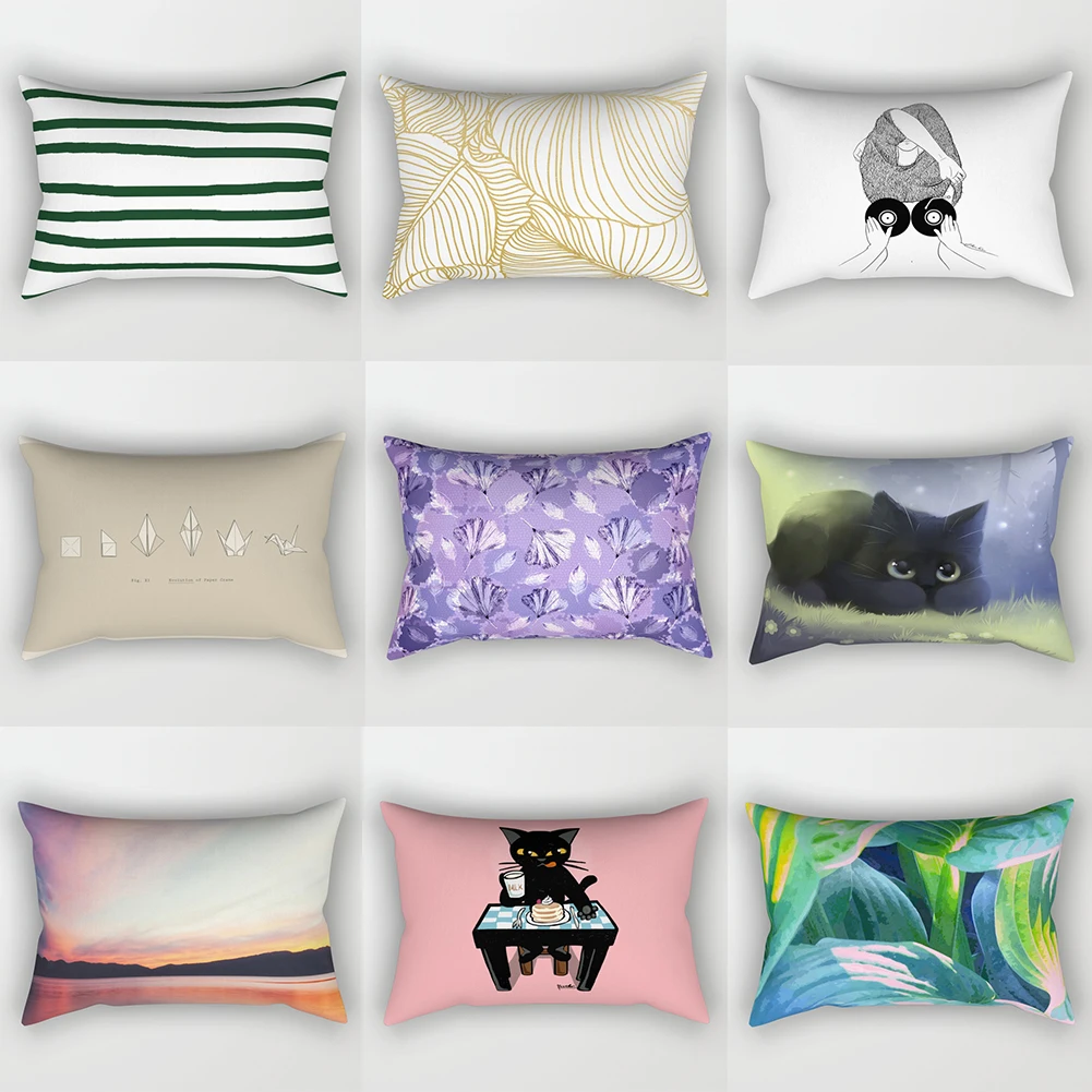 

Home Stripe Cat Sunset Throw Pillow Case Bedroom Soft Cool Pillowcase
