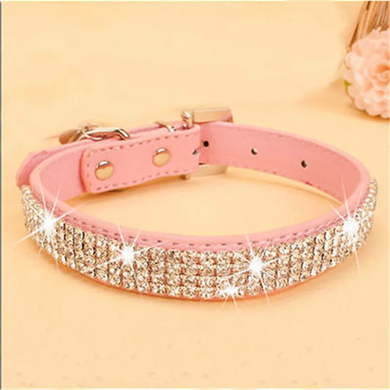 Bling Rhinestone PU Leather Crystal Diamond Puppy Collar Pet Dog