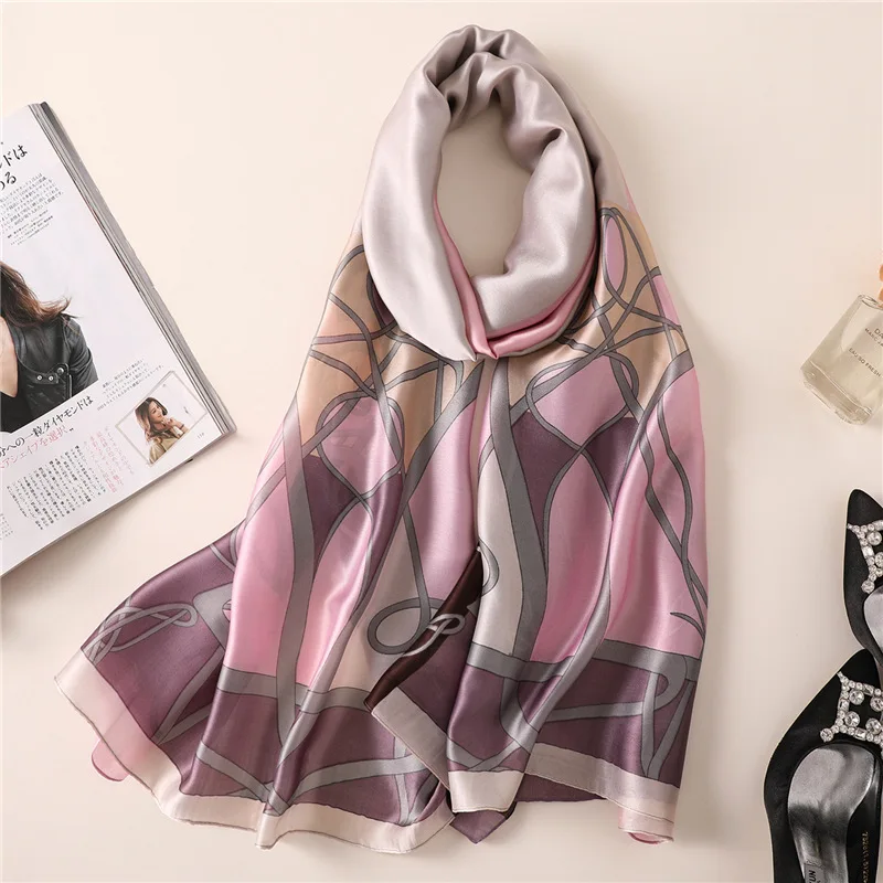 

Long Silk Scarf Women Luxury Designer Foulard Hijab Printed Lady Pashmina Scarfs Female Foulard Beach Stoles 2019 New