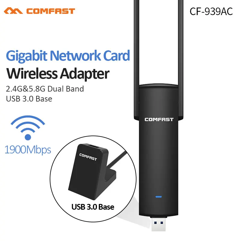

COMFAST CF-939AC 2.4G/5.8GHz Dual Band Support 802.11AC 1900Mbps USB 3.0 WI-FI Wif Wireless Adapter With Base AP Network Cards