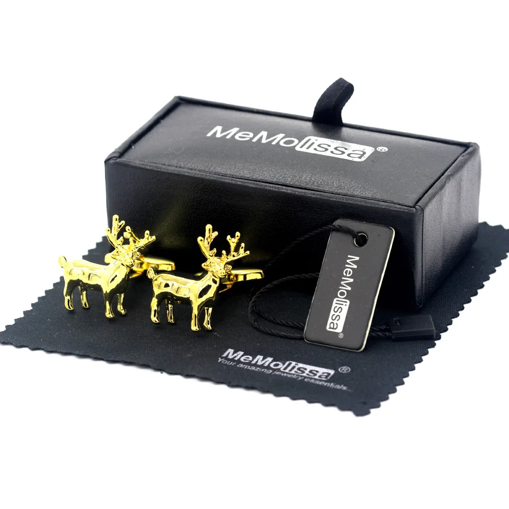 

MeMolissa Display Box Novelty Gold Deer Cuff links Copper Material Mens Shirt Cufflink Wedding Cufflinks Free Tag & Wipe Cloth