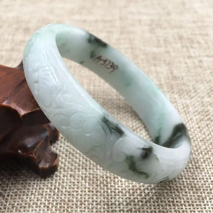 

A-5739 Vintage Chinese Hand-carved Green Jadeite Jade Gems Bracelet Bangle 59mm a 5.19