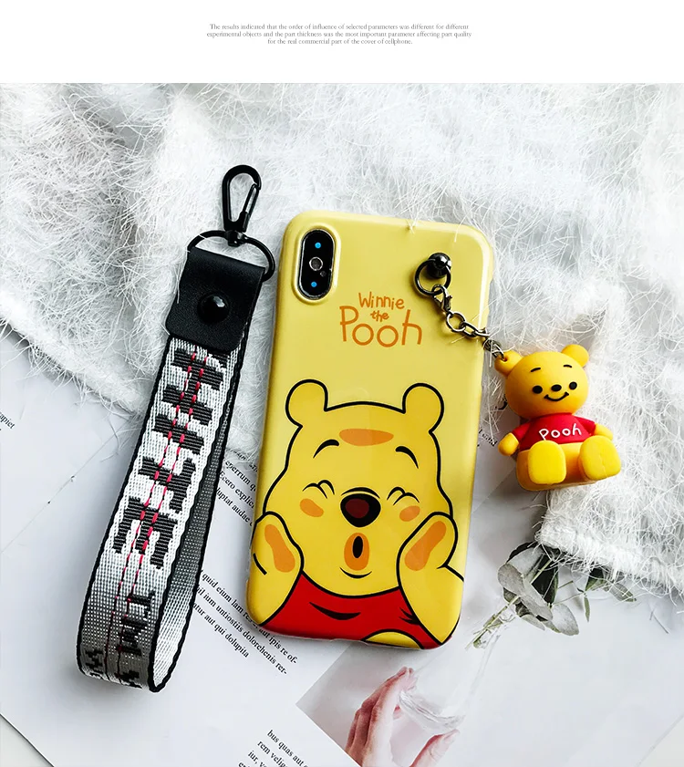 Чехол для iPhone XS max XR X Stitch, задняя крышка с милым мультяшным медведем для iPhone 8plus 7 6 6S plus, чехол для телефона+ подставка для игрушек+ ремешок