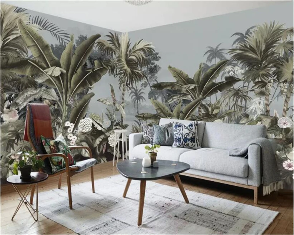 

beibehang Customized nostalgic medieval hand-painted rainforest mural wallpaper home decoration TV background vinyl wallpaper