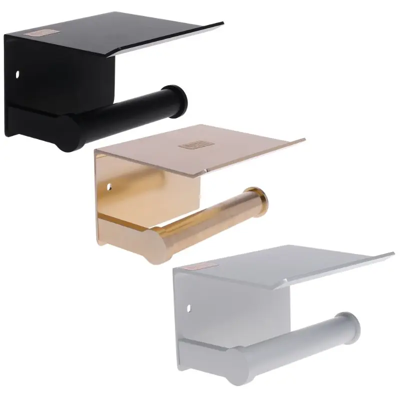 

Bathroom Roll Paper Holder With Shelf Tissue Hanger Toilet Hanging Rack Wall Mounted
