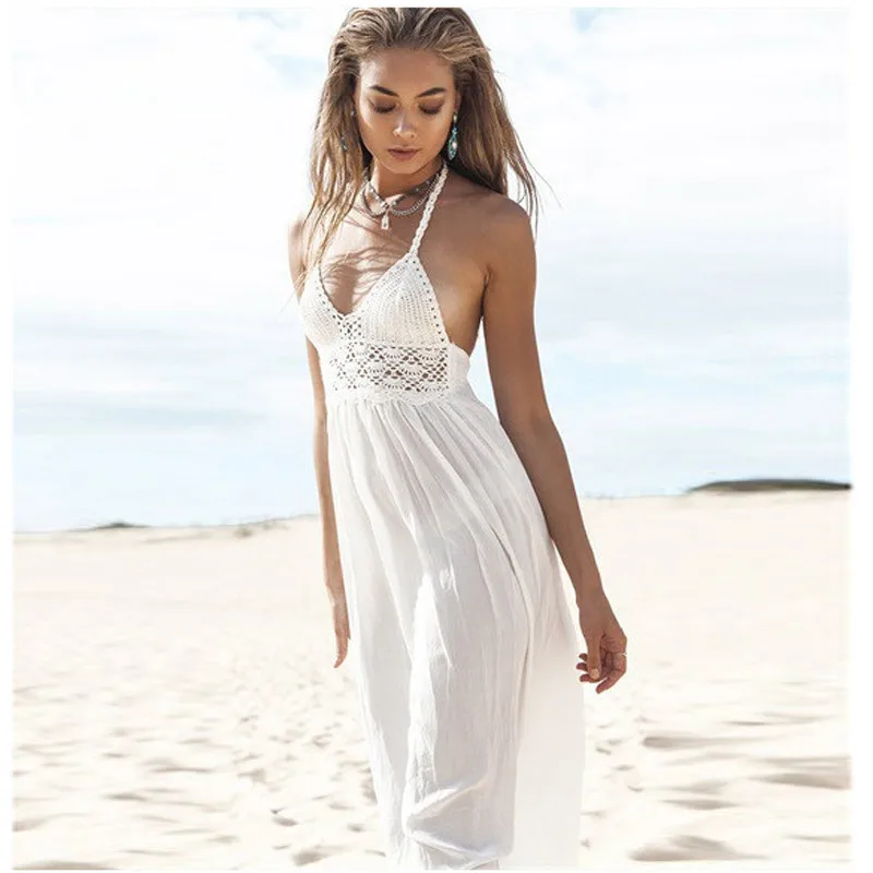 Buy 2017 New Summer Women Beach Dress White Sling V 