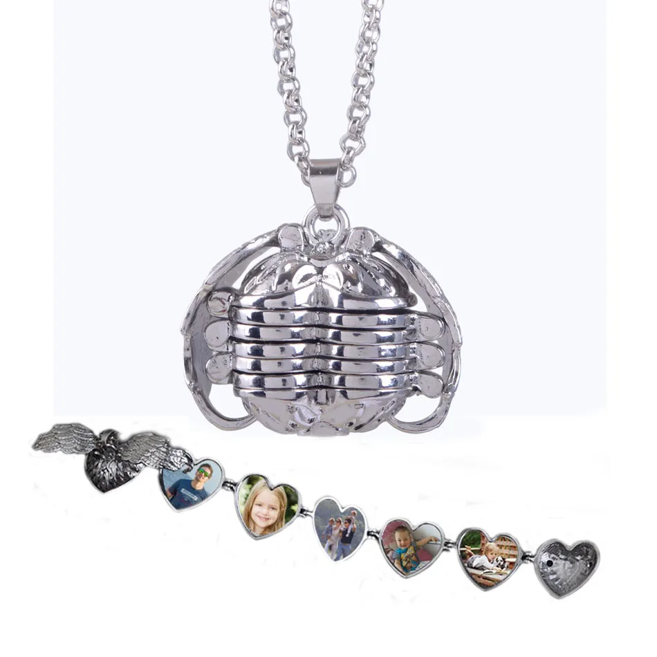 

Thiveou New Magic Box 3Color Expanding Photo Save Heart Lockets Chokers Necklaces for Women Angel Wing Memory Keepers Fashion