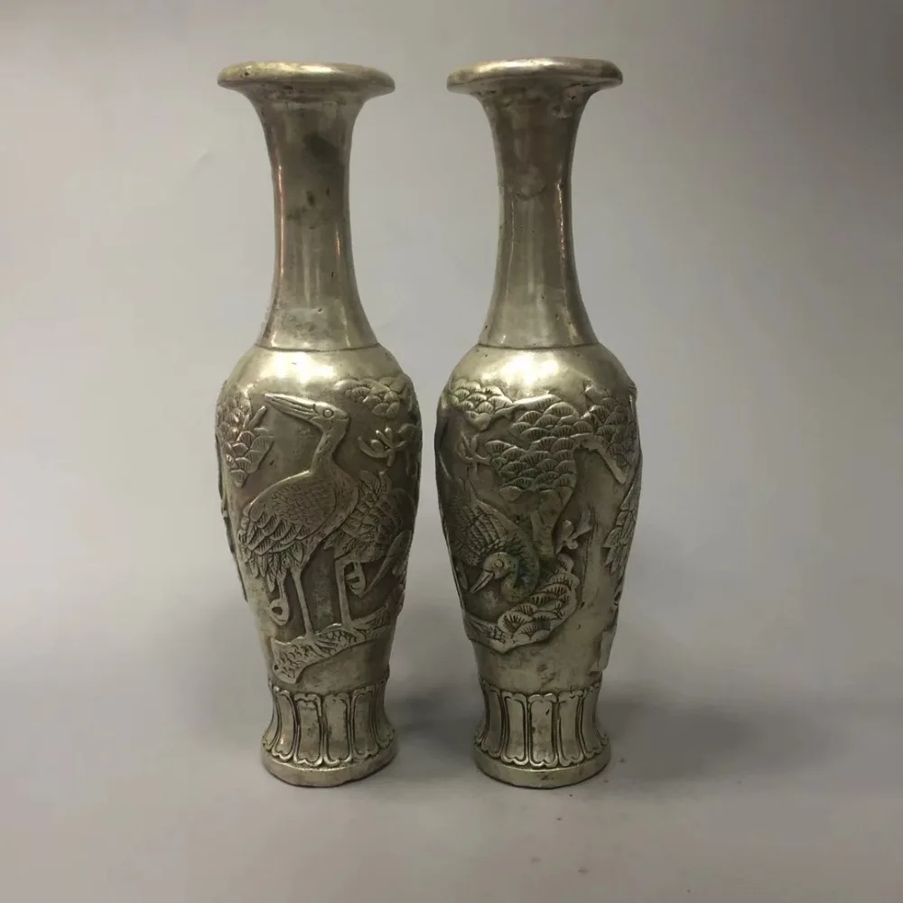 

MOEHOMES tibet fane silver Geomantic longevity Red-crowned crane statue metal vase home decoration metal crafts