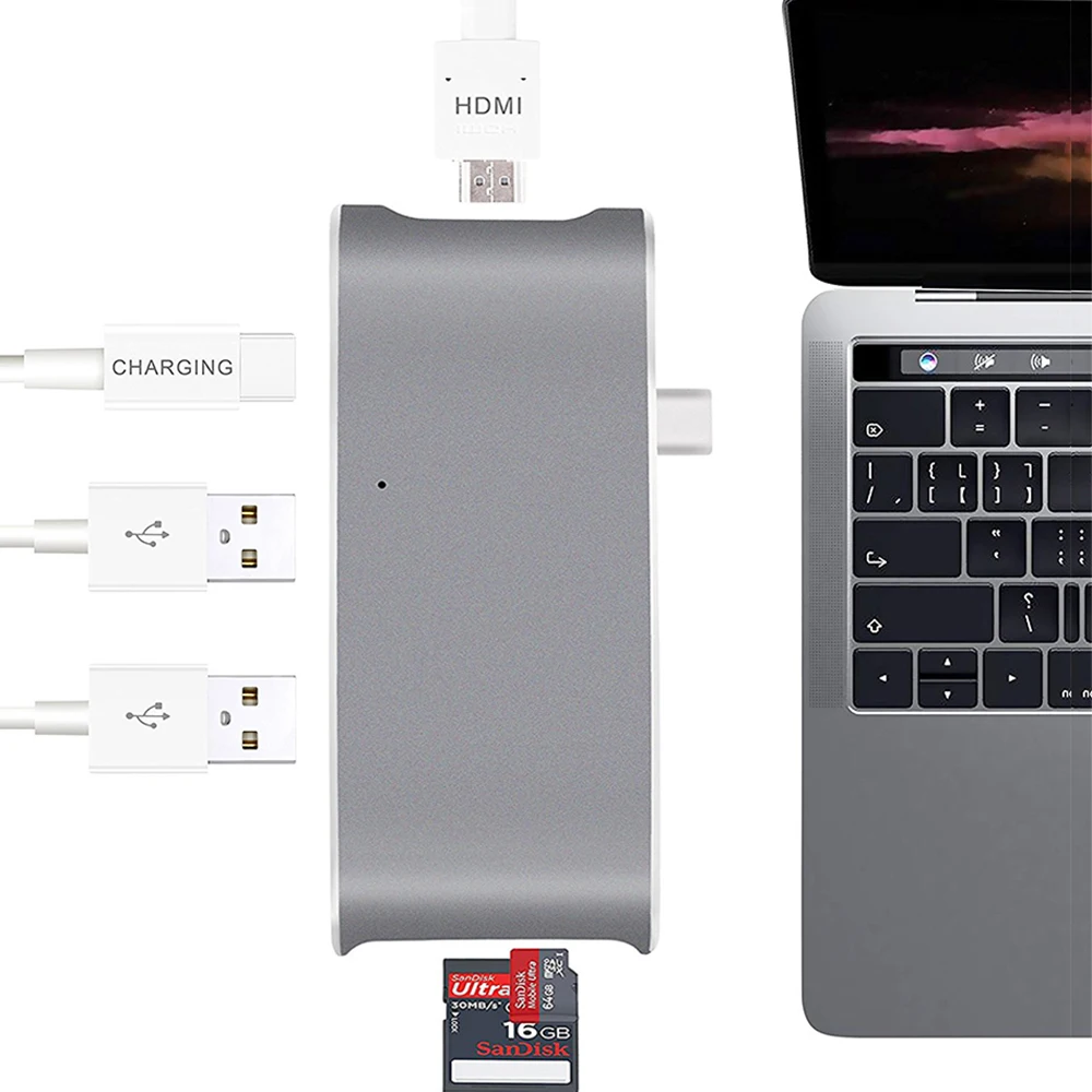10 шт./лот 6 в 1 USB 3 Type C 4K HDMI 0 SD TF кардридер концентратор зарядный адаптер для MacBook Pro