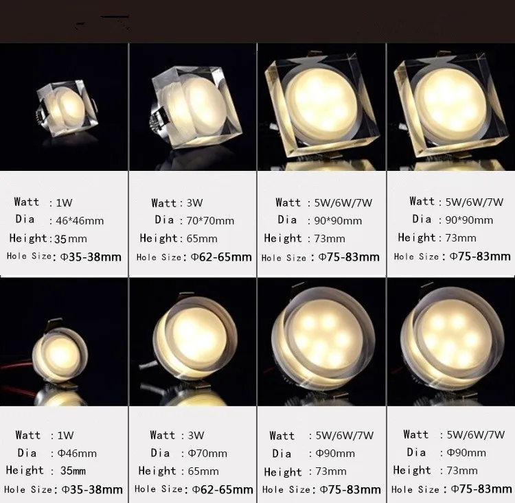Светодиодный потолочный светильник в виде кристалла квадратный/круглый 1 Вт 3 Вт 5 Вт 7 Вт Светодиодный точечный потолочный светильник светодиодный встраиваемый светильник для домашняя отделка кухни светильник ing