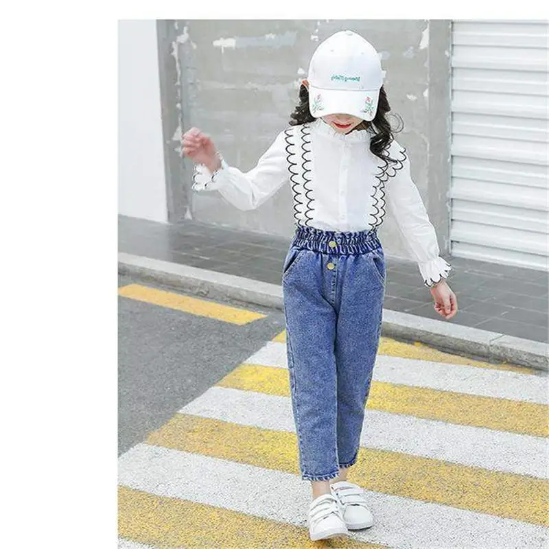 Spring Autum Children Jeans Pants Solid Kids Baby Jeans Casual Style Kids Denim Leggings For Girls Teenage Clothes N04