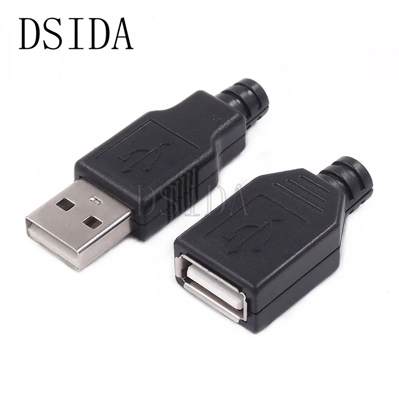 

10PCS Type A Female and A Male USB 4 Pin Plug Socket Connector With Black Plastic Cover USB Socket(5pcs male + 5pcs female)