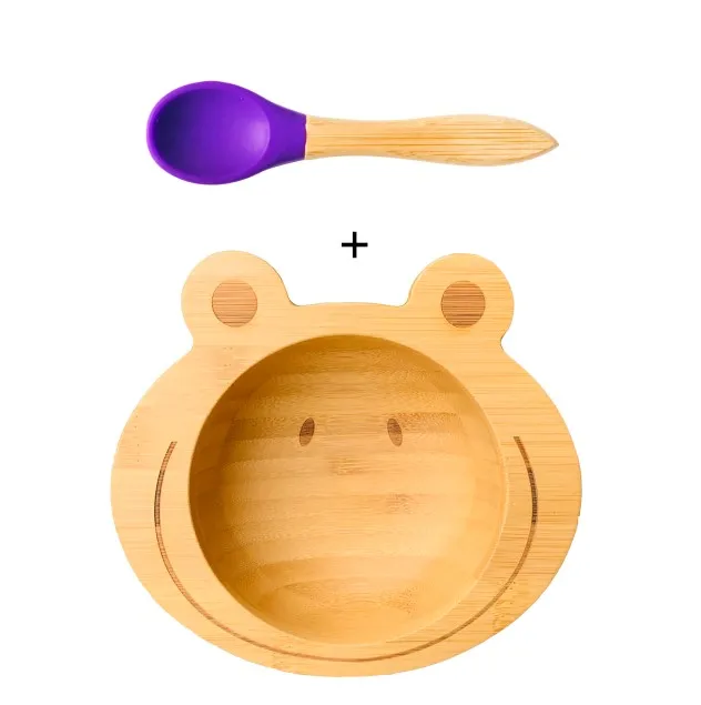 Горячие продажи кормления бамбуковые Силиконовые Детские тренировочные ложки с пластиной и чашей бамбуковая силиконовая присоска детская тарелка - Цвет: PurplePlate andSpoon